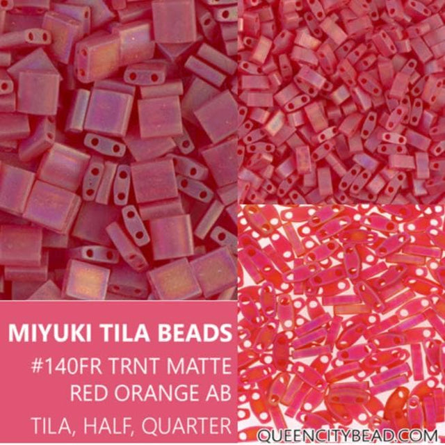Miyuki Tila Beads, Tila, Half Tila or Quarter Tila, Matte Transparent Red Orange AB-140FR
