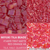 Miyuki Tila Beads, Tila, Half Tila or Quarter Tila, Matte Transparent Red Orange AB-140FR, 5 grams