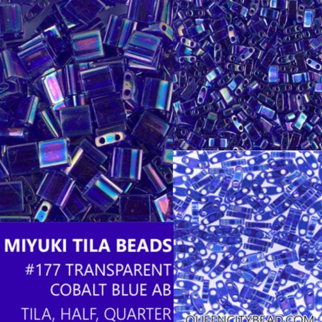 Miyuki Tila Beads-Tila, Half Tila or Quarter Tila Transparent Cobalt AB-177, 5 grams
