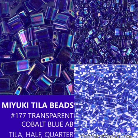 Miyuki Tila Beads-Tila, Half Tila or Quarter Tila Transparent Cobalt AB-177, 5 grams