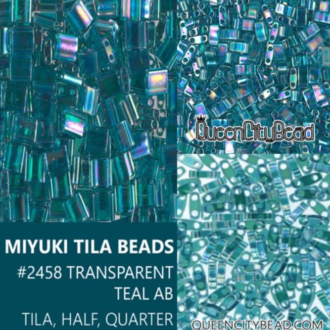 Miyuki Tila Beads-Tila, Half Tila or Quarter Tila Transparent Teal AB- 2458, 5 grams