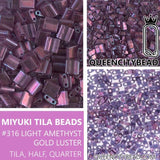 Miyuki Tila Beads-Tila, Half Tila or Quarter Tila Light Amethyst Gold Luster - 316