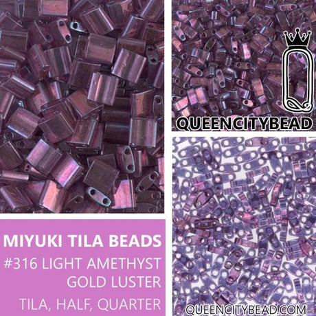 Miyuki Tila Beads-Tila, Half Tila or Quarter Tila Light Amethyst Gold Luster - 316