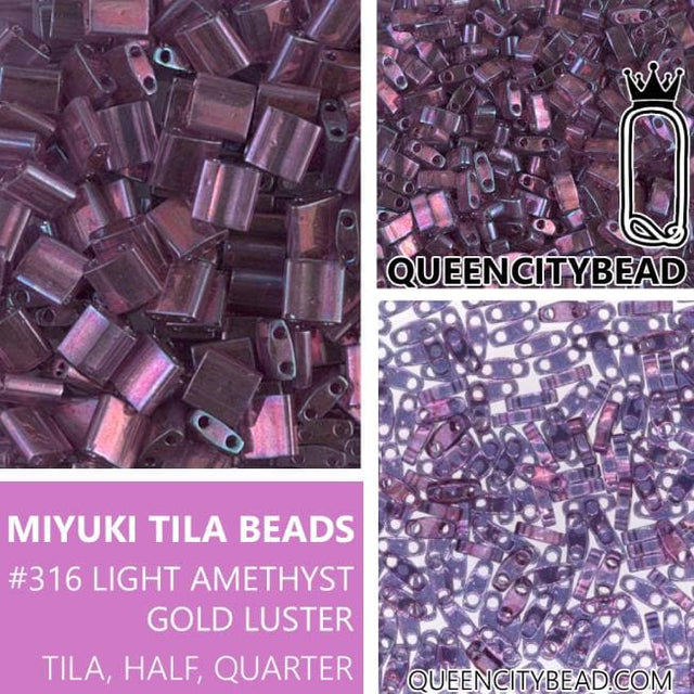Miyuki Tila Beads-Tila, Half Tila or Quarter Tila Light Amethyst Gold Luster - 316