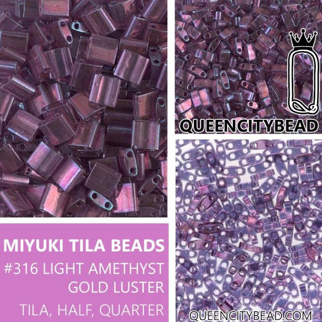 Miyuki Tila Beads-Tila, Half Tila or Quarter Tila Light Amethyst Gold Luster - 316, 5 grams