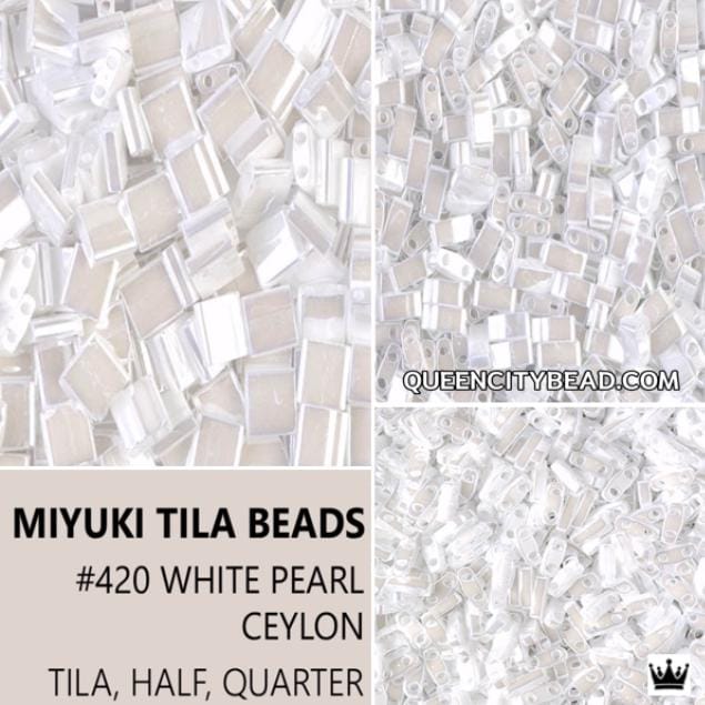 Miyuki Tila Beads-Tila, Half Tila or Quarter Tila White Pearl Ceylon - 420