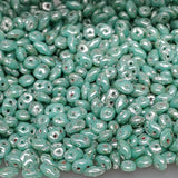 SuperDuo Turquoise Green Picasso, Czech Glass 2-hole bead 2.5x5mm, 63130-43400, 10 grams