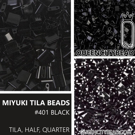 Miyuki Tila Beads, Tila, Half Tila or Quarter Tila, Black-401, 5 grams