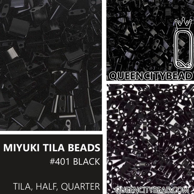 Miyuki Tila Beads, Tila, Half Tila or Quarter Tila, Black-401, 5 grams