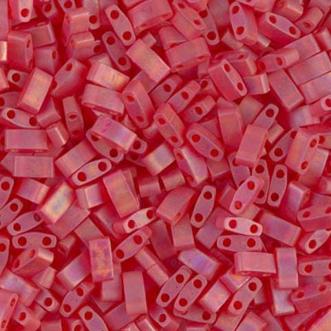 Miyuki Tila Beads, Tila, Half Tila or Quarter Tila, Matte Transparent Red Orange AB-140FR, 5 grams