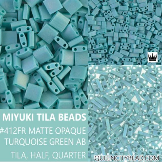 Miyuki Tila Beads-Tila, Half Tila or Quarter Tila Matte Opaque Turquoise Green AB- 412FR