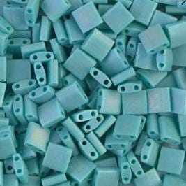 Miyuki Tila Beads-Tila, Half Tila or Quarter Tila Matte Opaque Turquoise Green AB- 412FR, 5 grams