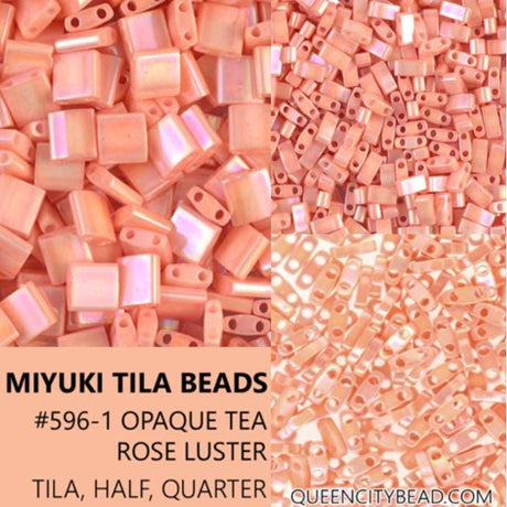 Miyuki Tila Beads-Tila, Half Tila or Quarter Tila Opaque Tea Rose Luster - 596-1, 5 grams