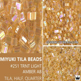 Miyuki Tila Beads-Tila, Half Tila or Quarter Tila Transparent Light Topaz AB - 251, 5 grams