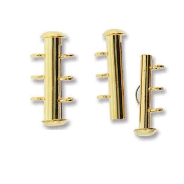 3 Strand VERTICAL LOOP Slide Clasp, Nickel-Free Gold Plated 