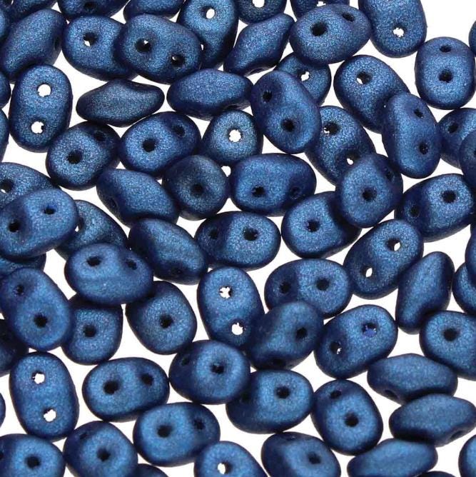SuperDuo Metallic Suede Blue, Czech Glass 2-hole bead 2.5x5mm