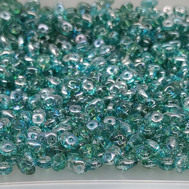 SuperDuo Aqua Clarit, Czech Glass 2-hole bead 2.5x5mm, 60020-22901-10 grams