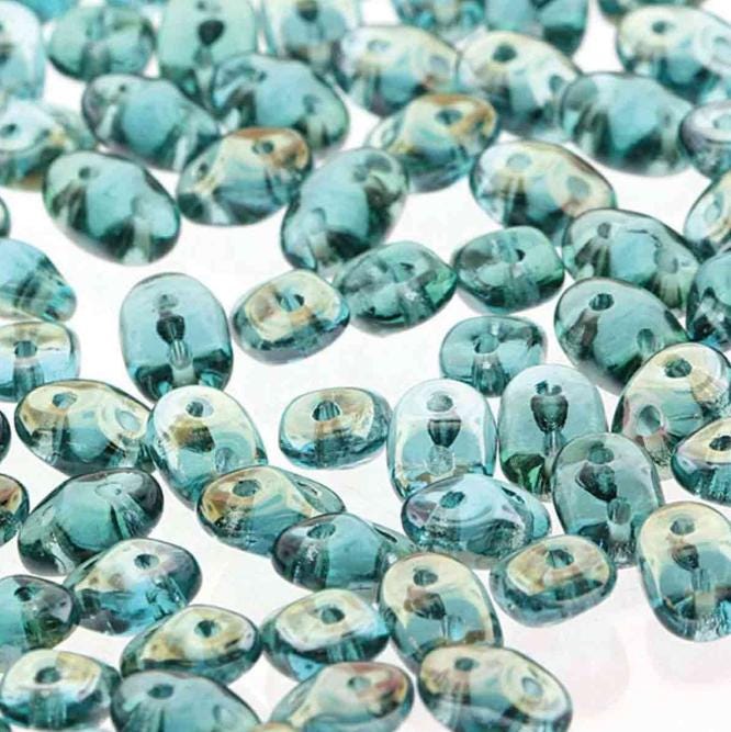 SuperDuo Aqua Clarit, Czech Glass 2-hole bead 2.5x5mm, 60020-22901-10 grams