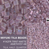 Miyuki Tila Beads-Tila, Half Tila or Quarter Tila Matte Transparent Smoky Amethyst AB - 142FR, 5 grams