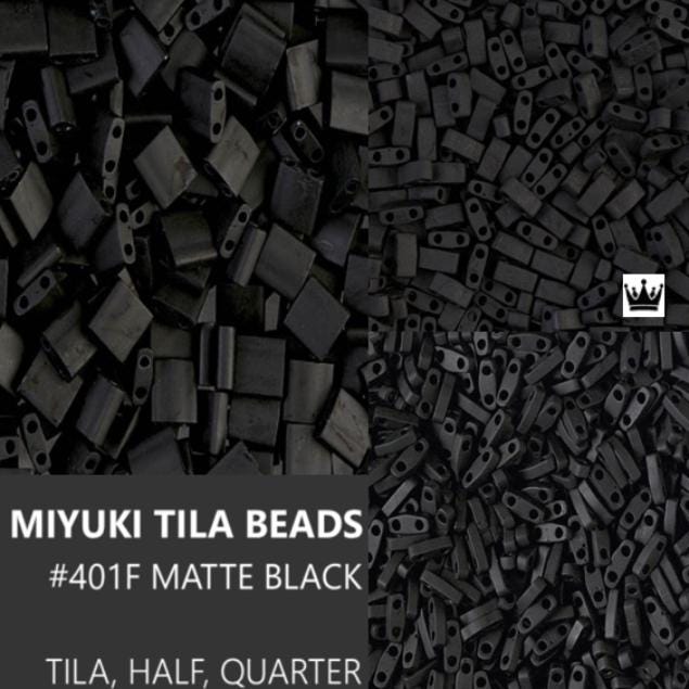 Miyuki Tila Beads, Tila, Half Tila or Quarter Tila, Matte Black-401F, 5 grams