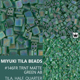 Miyuki Tila Beads, Tila, Half Tila or Quarter Tila, Matte Transparent Green AB - 146FR