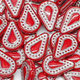 Filigree Teardrop Bead, Red-Silver Czech Glass 10x14mm, 12 beads
