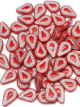 Filigree Teardrop Bead, Red-Silver Czech Glass 10x14mm, 12 beads