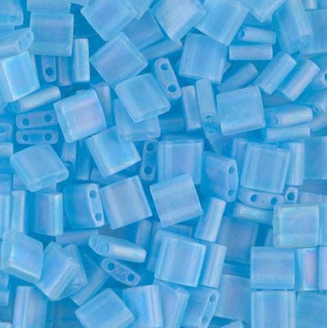 Miyuki Tila Beads-Tila, Half Tila or Quarter Tila Matte Transparent Aqua AB - 148FR, 5 grams