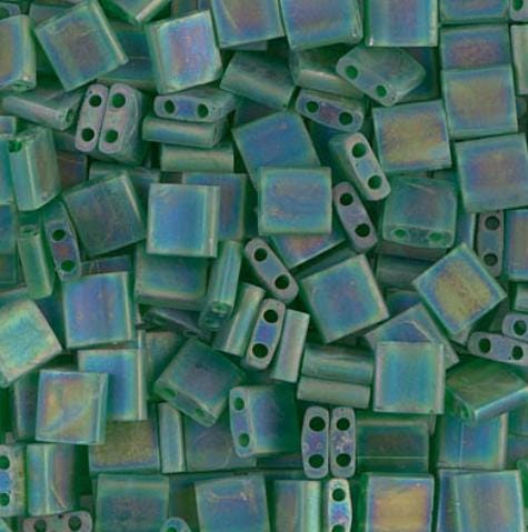 Miyuki Tila Beads, Tila, Half Tila or Quarter Tila, Matte Transparent Green AB - 146FR, 5 grams