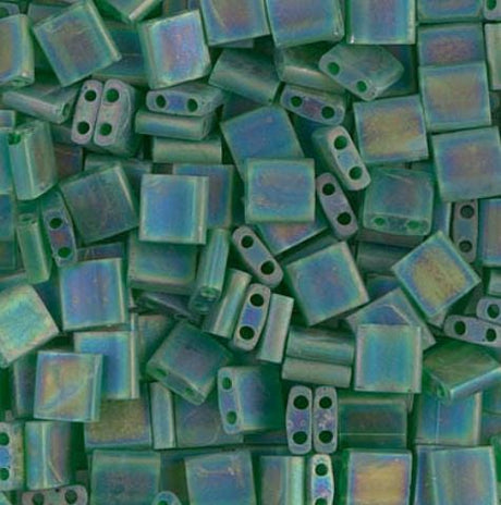 Miyuki Tila Beads, Tila, Half Tila or Quarter Tila, Matte Transparent Green AB - 146FR, 5 grams