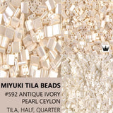 Miyuki Tila Beads-Tila, Half Tila or Quarter Tila, Antique Ivory Pearl Ceylon - 592