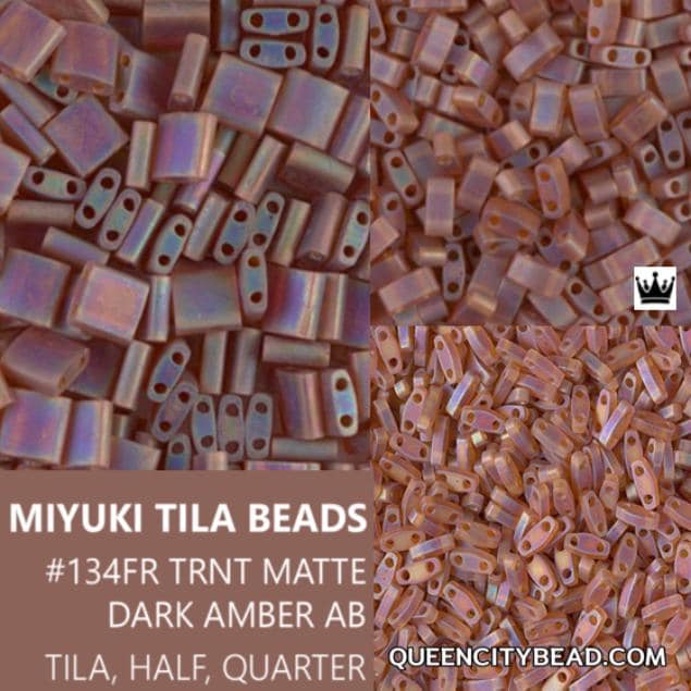 Miyuki Tila Beads-Tila, Half Tila or Quarter Tila, Matte Transparent Dark Topaz AB - 134FR