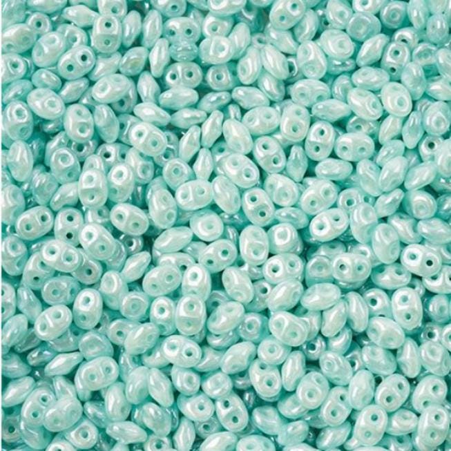 Superduo Opal Aqua White Luster, 2-hole bead 2.5x5mm-61000-14400