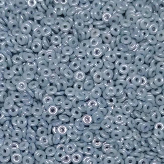 O Bead Chalk Blue Luster, 1X4MM Czech Glass 14464, 5 grams or 10 grams