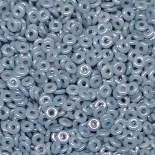 O Bead Chalk Blue Luster, 1X4MM Czech Glass 14464, 5 grams or 10 grams