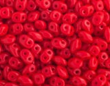 SuperDuo Opaque Coral Red, Czech Glass 2-hole bead 2.5mm x 5mm-93200, 10 grams