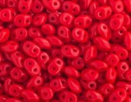 SuperDuo Opaque Coral Red, Czech Glass 2-hole bead 2.5mm x 5mm-93200, 10 grams