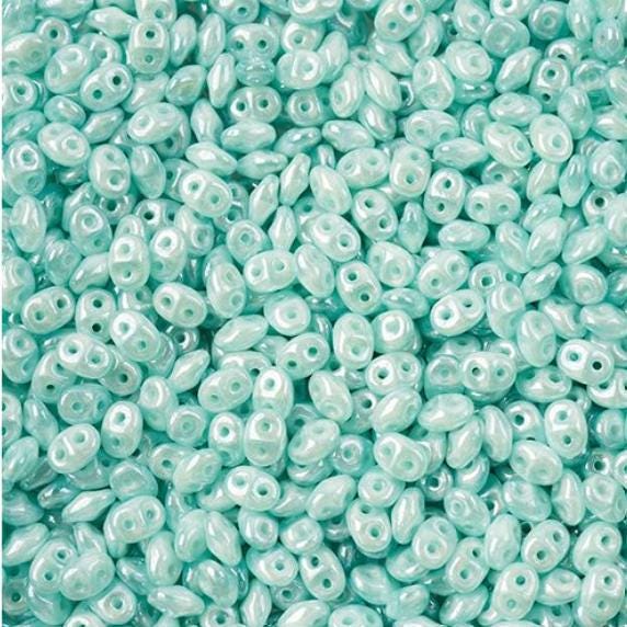Superduo Opal Aqua White Luster, 2-hole bead 2.5x5mm-61000-14400, 10 grams